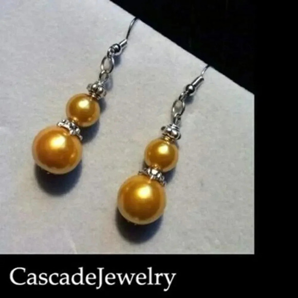 Handmade Long Glass Pearl Earrings Antiqued Silver Beads Champagne Toast - Picture 1 of 1